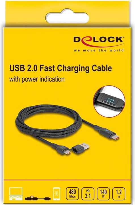 Produktbild Delock 88137 - Sync- & Ladekabel USB-C -> A/C Ladedisplay 140 W 1.2 m (1.20 m, USB 2.0)