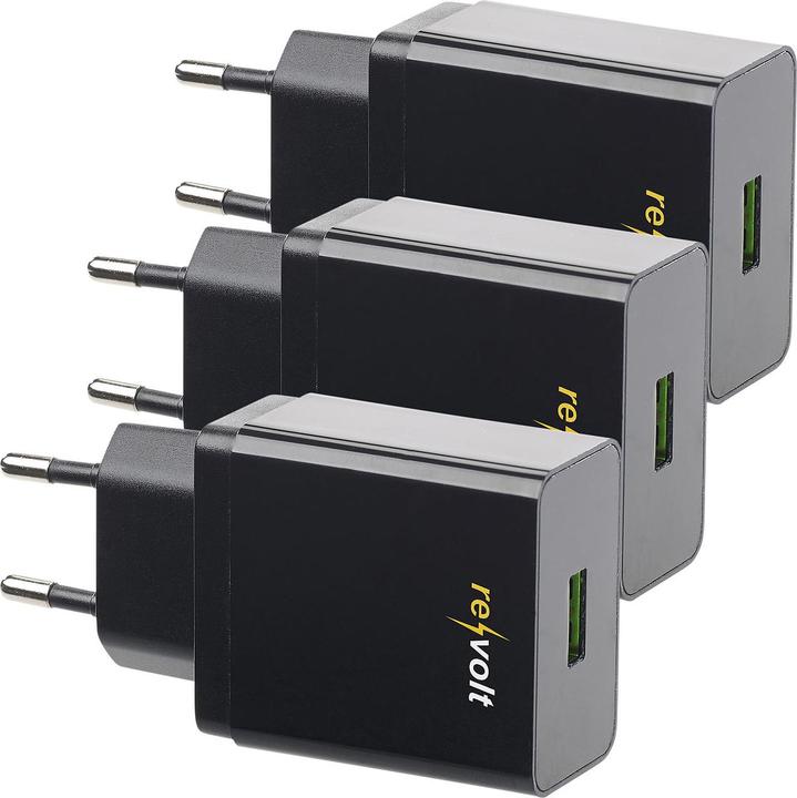 Actual product image Revolt Set of 3 230 V USB power supply units, Quick Charge 3.0, 3.6 - 12 V, max. 19.5 W (19.50 W)