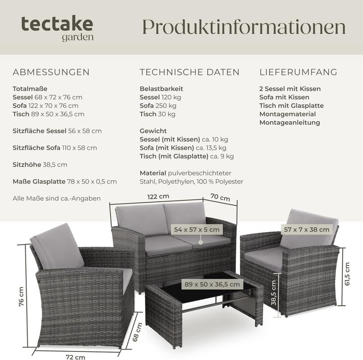 Produktbild tectake Rattan Lounge Jesolo (89 cm)