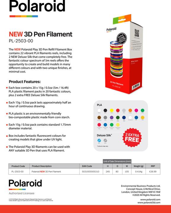 Immagine prodotto Polaroid Scatola per penna 3D (PLA, 1.75 mm, 410 g, Multicolore)