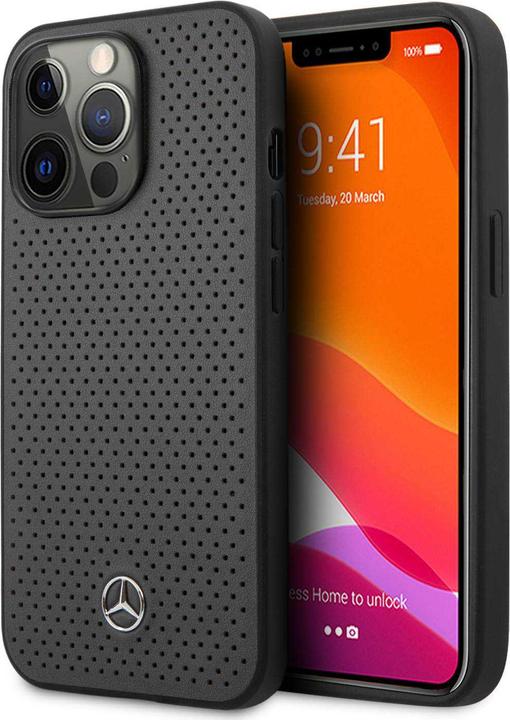 Image du produit Mercedes-Benz Véritable étui rigide en cuir perforé Logo étoile en métal (Apple iPhone 13 Pro)