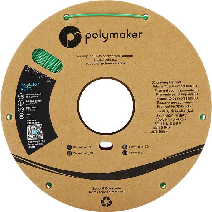 Immagine prodotto Polymaker PB01005 PolyLite Filament PETG resistente al calore, alta resistenza alla trazione 1,75 (PETG, 1.75 mm, 1000 g, Verde)