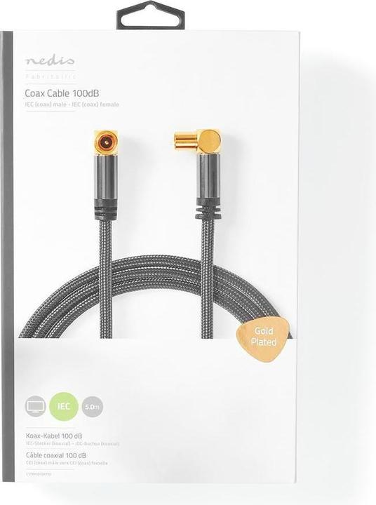 Actual product image Nedis Coaxial cable - IEC male - IEC female - Gold plated - 75 Ohm - 4 way shielded - 5 m - run (75 dB, Antenna cable)