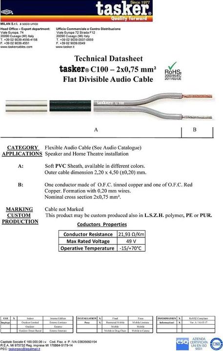 Produktbild Tasker Flat Audio Cable, grau, geschirmt, 100m, PVC (100 m)