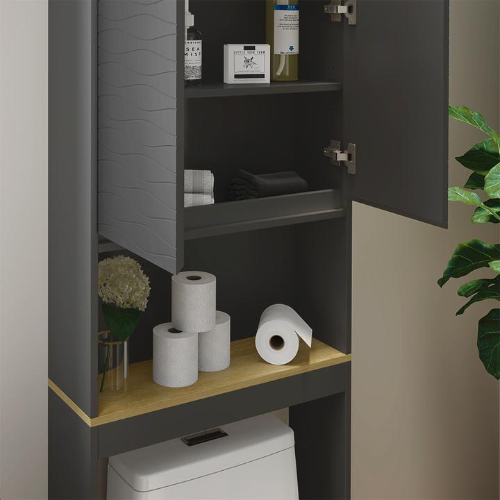 Image du produit Vichy Toilettenschrank Livia, Anthrazit/Holz, 60 x 163 cm