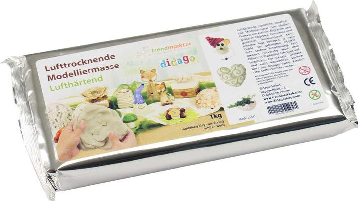 trendmarkt24 Modelliermasse lufttrocknend 1000g weiss ( hellgrau ) geruchslos 1kg Tonmasse +3 Jahre