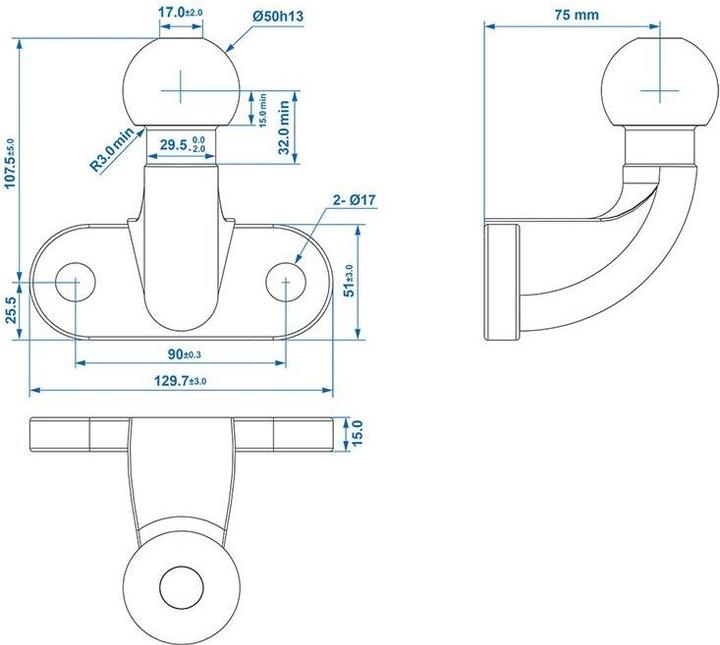 Actual product image ProPlus Trailer coupling ball silver right-angled