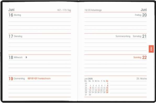 Actual product image Pocket calendar 2025 black, 8,3x10,7cm, pocket planner with 172 pages in flexible format (German)