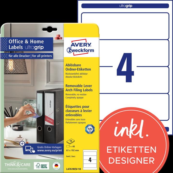 Produktbild Avery Ordner-Etiketten, ablösbar, Home Office, Kleinpackung