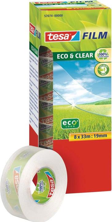 tesa 8x tesafilm ECO & CLEAR, lösungsmittelfrei und alterungsbeständig (19 mm)