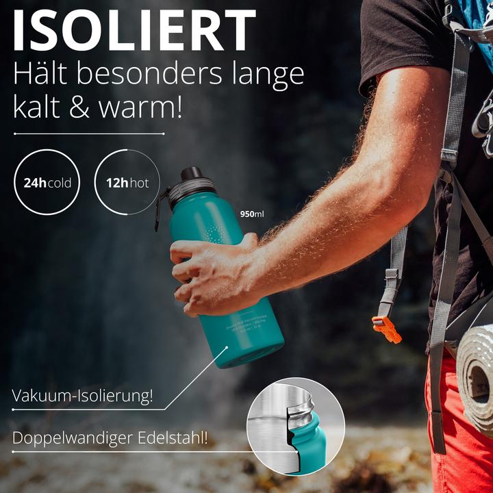 Produktbild BeMaxx Active Flask Trinkflasche, Klassischer Edelstahl 950ml (0.95 l)