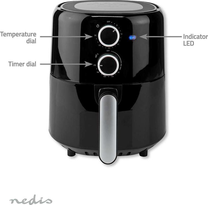 Produktbild Nedis Heissluft Friteuse | 3 l | Timer: 30 min | Analog | Schwarz (EU-Stecker)