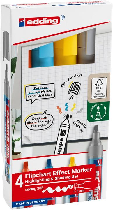 Immagine prodotto Edding 385 Flipchart-Marker farbsortiert 1,0 - 5,0 mm, 4 St. (Multicolore, 5 mm, 4 x)