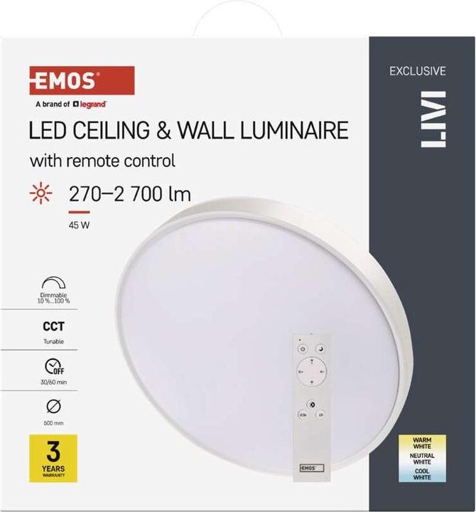 Image du produit Emos Lampe LED LIVI 50 cm, 45 W, blanc chaud/froid, intensité lumineuse variable avec télécommande (2700 lm)