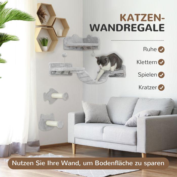 Actual product image Swisshandel24 Katzen Kletterwand Set, 4-tlg. Katzenmöbel Sisal, für Katzen bis 5 kg, Hellgrau (Light grey)