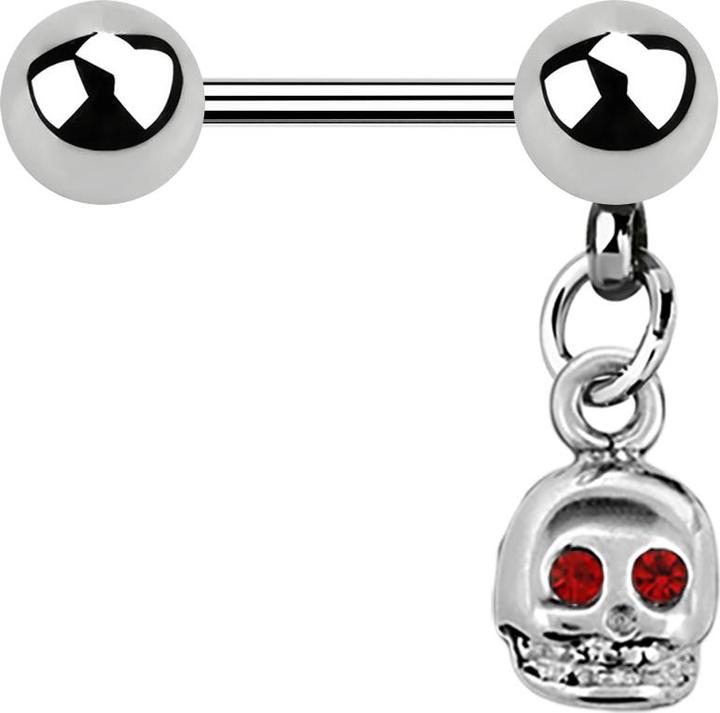 Image du produit Star Piercing Micro Barbell silber mit Kugel und Anhänger Totenkopf Kristall rot (sans laiton, Acier chirurgical 316L)