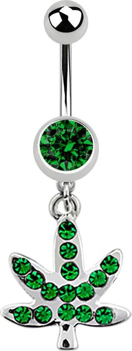Image du produit Star Piercing Banane argent avec pendentif feuille de chanvre et cristal vert (Acier chirurgical 316L, sans laiton)