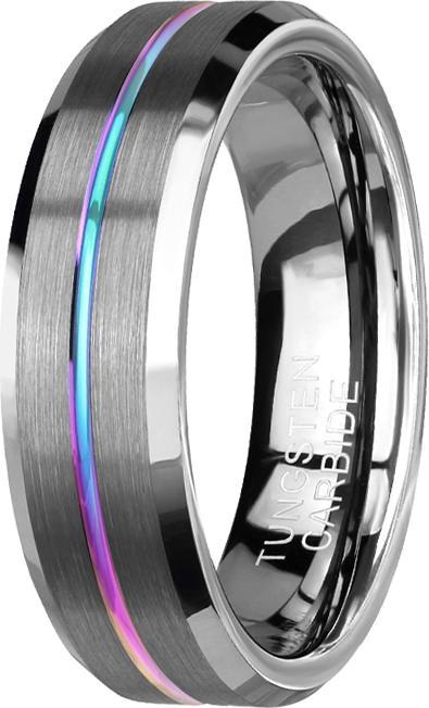 Produktbild Star Piercing Ring silber gebürstet mit abgeschrägten Kanten rille farbig (Wolfram, ohne Messing)