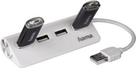 Actual product image Hama USB-A hub, 4 ports, USB 2.0, 480 Mbit/s, white (USB-A, 4 Ports)