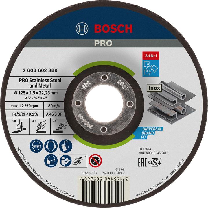 Bosch Professional Zubehör PRO Stainless Steel and Metal 3-in-1 Disc, 125 x 2,5 x 22,23 mm