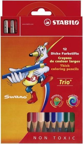 Productafbeelding STABILO Trio dik driehoekig krijt met puntenslijper (Veelkleurig, 12 x)
