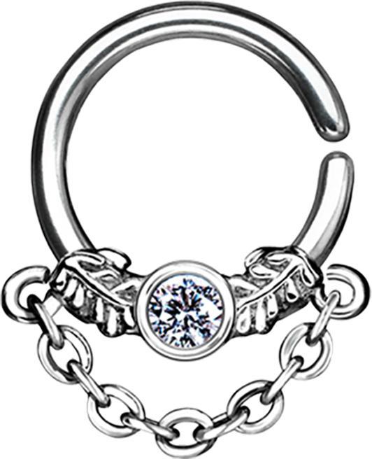 Produktbild Star Piercing Septum Ring silber mit Kristall und Kette (Messing, Chirurgenstahl 316L)