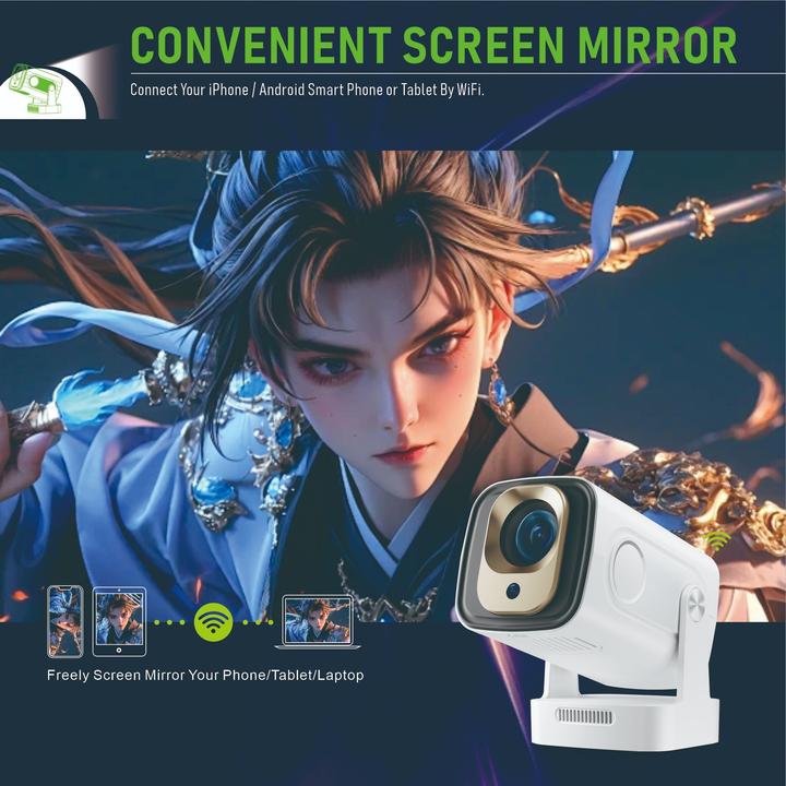 Actual product image PhoneLook Smart Projektor HY260 Pro Heimkino 200 ANSI Lumen Android (Wi-Fi, Bluetooth, HDMI, integrierte Apps) (200 lm)