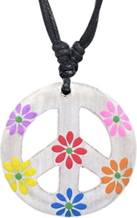 Produktbild Star Piercing Halskette schwarz Anhänger Peace weiss Blumenaus aus Narra Holz (ohne Messing, Organisch)
