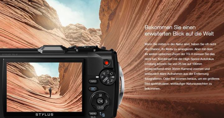 Produktbild Olympus Tough TG-4, Unterwasserkamera, FullHD, Stossfest (16 Mpx, 1/2,3'')