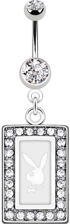 Produktbild Star Piercing Banane silber mit Anhänger Playboy Kristall Quadrat weiss (Chirurgenstahl 316L, ohne Messing)