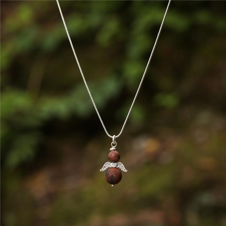 Actual product image Andreani Necklace with small angel pendant made of genuine brown jasper (Metal)