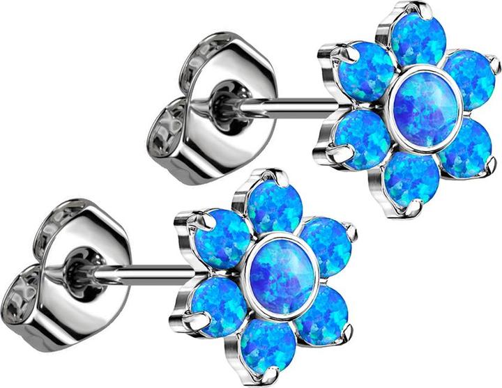 Immagine prodotto Star Piercing Orecchini a perno senza fili in argento fiore opale blu (senza ottone, Titanio G23)