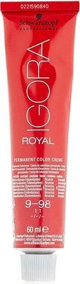 Actual product image Schwarzkopf IGORA Royal Premium Hair Colour 9-98 Extra Light Blonde Violet Red 60ml (9-98 Extra Light Blonde Violet Red)