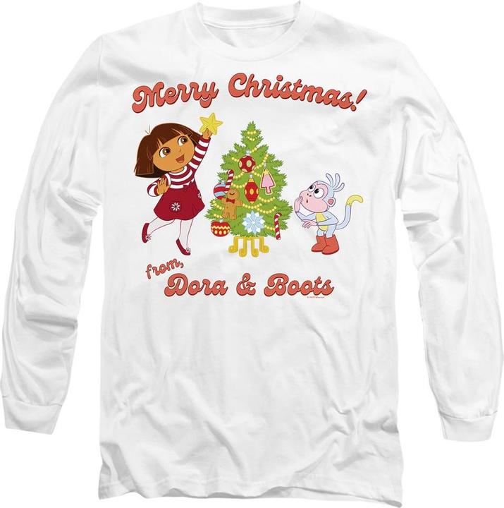 Actual product image Dora The Explorer Unisex Adult Happy Holidays Dora & Boots T-Shirt (S)