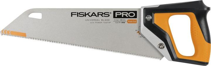 Fiskars Pro Handsäge für Holz, Laminat und PVC, Sägeblattlänge: 38 cm, 9 TPI, Schwarz/Orange, PowerT
