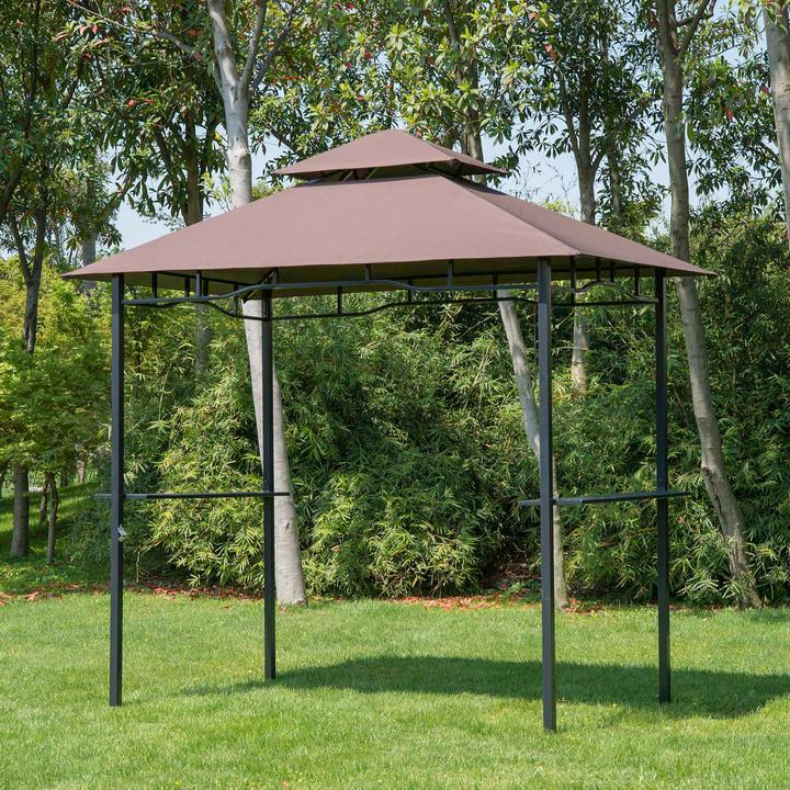 Actual product image Outsunny Barbecue gazebo Flame-retardant double roof Coffee brown+black 245 x 148 x 252 cm (245 cm, 150 cm)