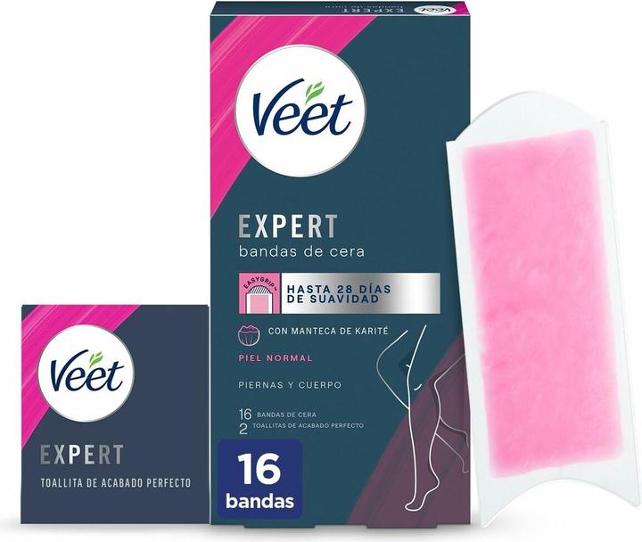 Veet Expert Cold Wax Strips for Hair Removal from Legs and Body with Shea Butter 16 Strips (16 x)