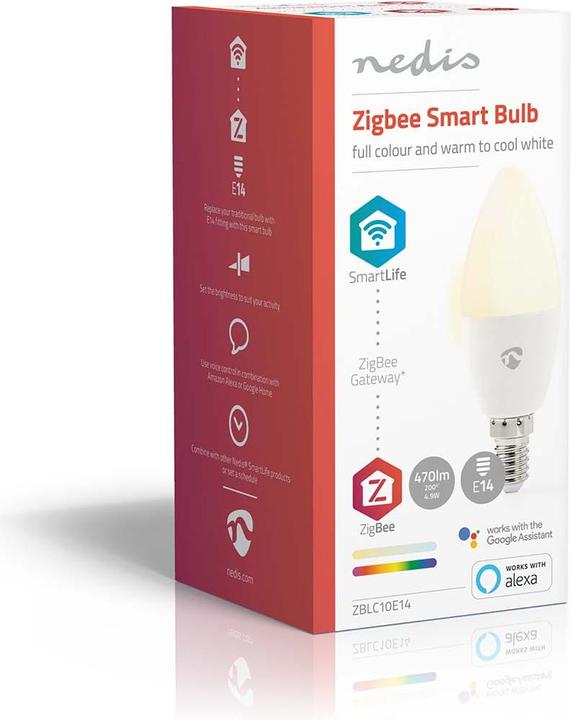 Produktbild Nedis SmartLife Vollfärbige LED-Lampe | Zigbee 3.0 | E14 | 470 lm | 4.9 W | RGB / Warm bis kühlen we (E14, 4.90 W, 470 lm, 1 x, F)