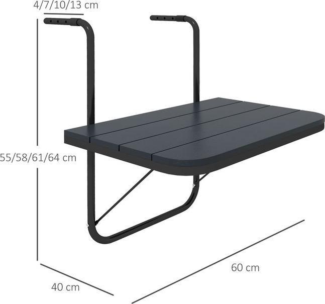 Image du produit Swisshandel24 table de balcon à accrocher, table de balcon pliante, table pliante réglable en hauteur sur 4 (60 cm)
