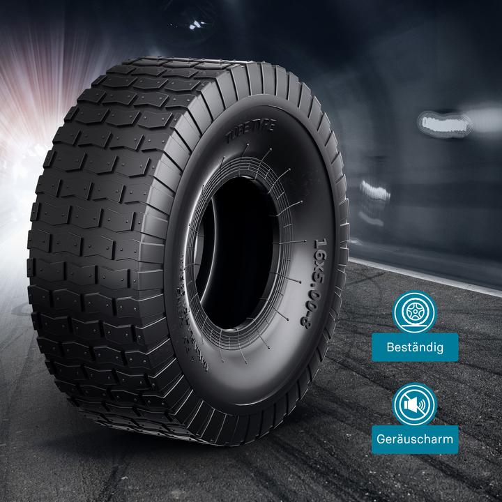Actual product image Wiltec Lawn mower tyre 16x5.00-8 block tread pattern for ride-on mowers hand carts (Lawn tractor, Garden machinery spare parts)
