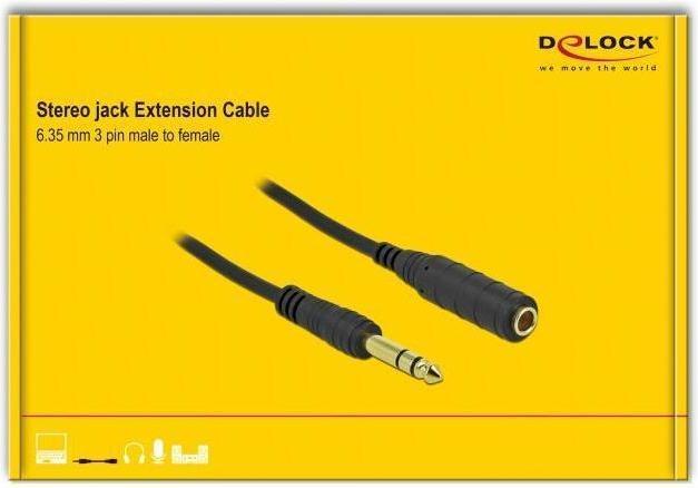 Actual product image Delock Jack extension cable 6.35 mm 3 pin male to female 5 m black (5 m, Extension)