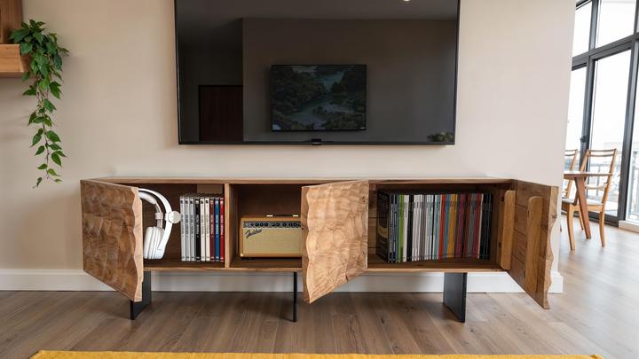 Actual product image FineBuy TV Schrank Lowboard 160 cm Holz Massiv Fernsehkommode Fernsehschrank