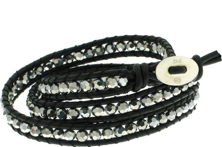 Image du produit Leyda Bracelet Cuir Gris (50 cm, Argent 925, Pierre synthétique, Cuir)