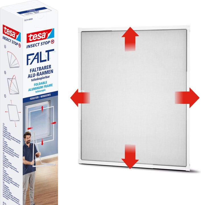 Immagine prodotto tesa Zanzariera FALT per finestre, telaio in alluminio regolabile in base alle dimensioni, pieghevole (140 x 140 cm)