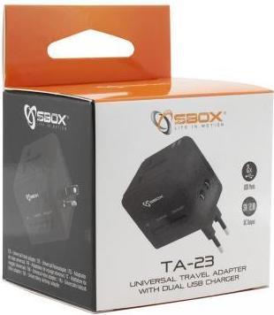 Actual product image Sbox TA-23 Universal Travel Adapter with Dual USB Charger
