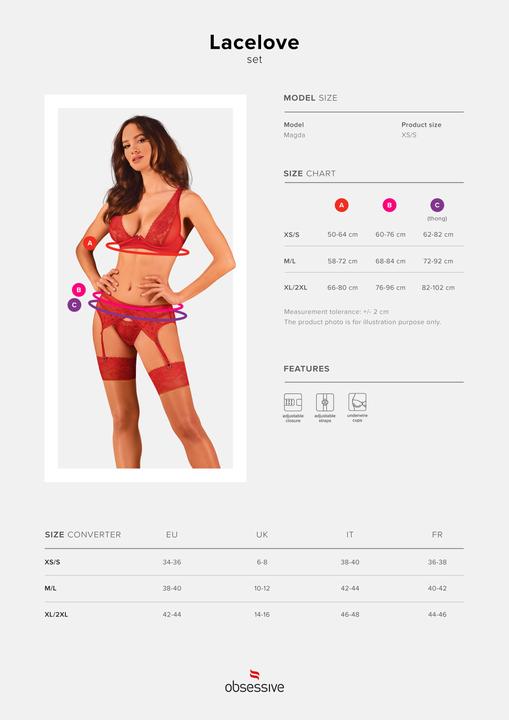 Produktbild Obsessive Lacelove Dreiteiliges Set Rot M/L (M/L)