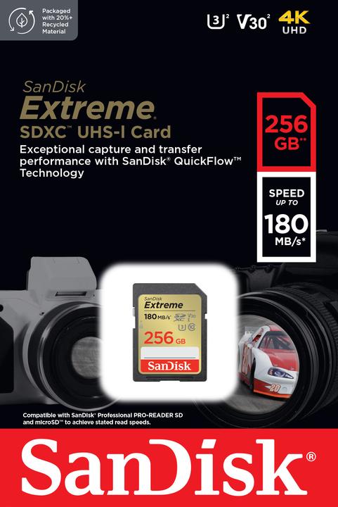 Produktbild SanDisk Extreme (256 GB, SDXC, U3, UHS-I)