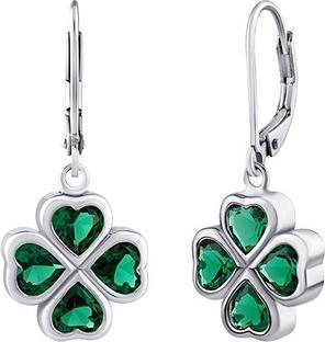 Silvego Silver Clover Dangle Earrings with Green Brilliance Zirconia JJJ0085EG