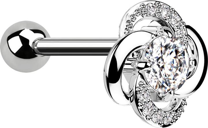 Star Piercing Micro Barbell silber mit Kugel und Blume gorsser Kristall mittig (Chirurgenstahl 316L, Messing)