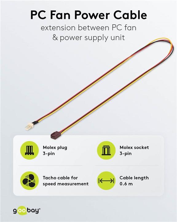 Actual product image Goobay extension cable for fan power supply (0.60 m, 3-pole)